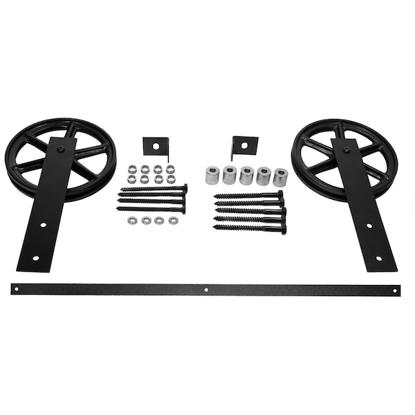 Ekena Millwork Exterior Dummy Roller Series Single-Panel Hardware Set w/ 2 Fixed Wagon Wheel Hangers and 4' Track GB6004ESW4MB - main